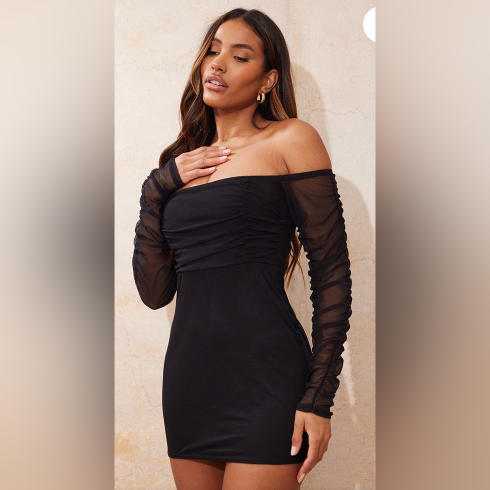Off the Shoulder Mesh Bodycon Mini Dress